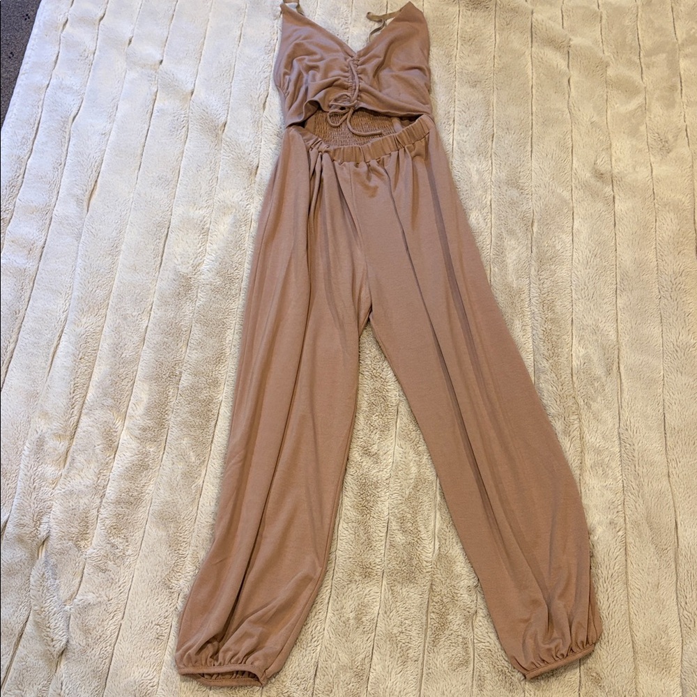 Kittenish Camel Sleeveless Jumpsuit